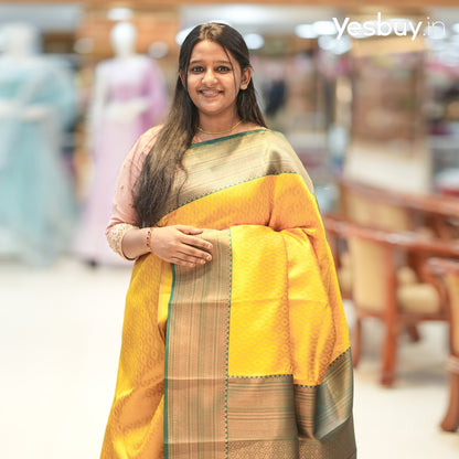 Semi Silk Saree Trending Yellow Green Combination