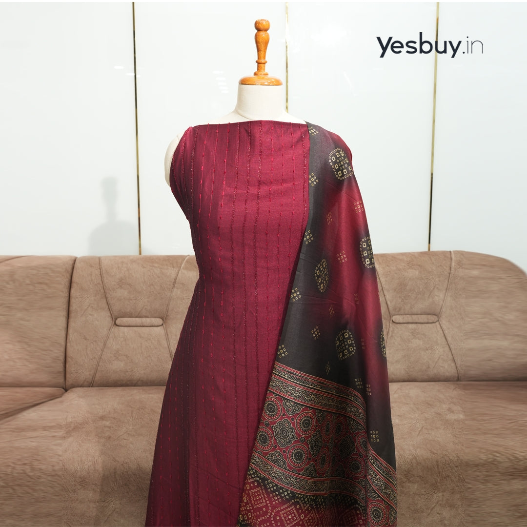 Vijithra silk churidar material with printed Shawl 599/-