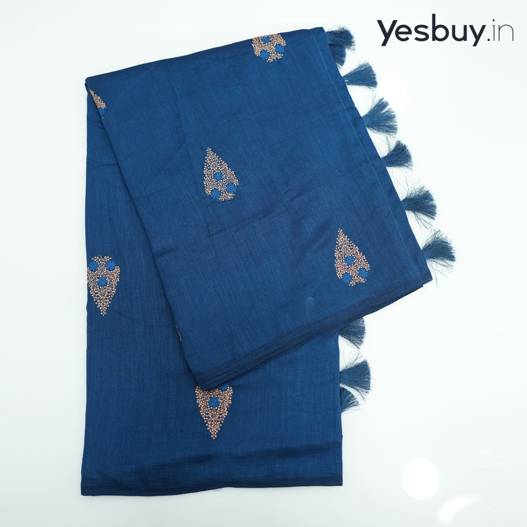 Vijithra silk embroidery saree with tesseles 999/-