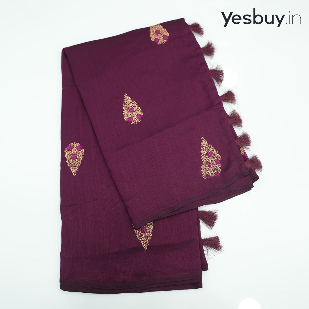 Vijithra silk embroidery saree with tesseles 999/-