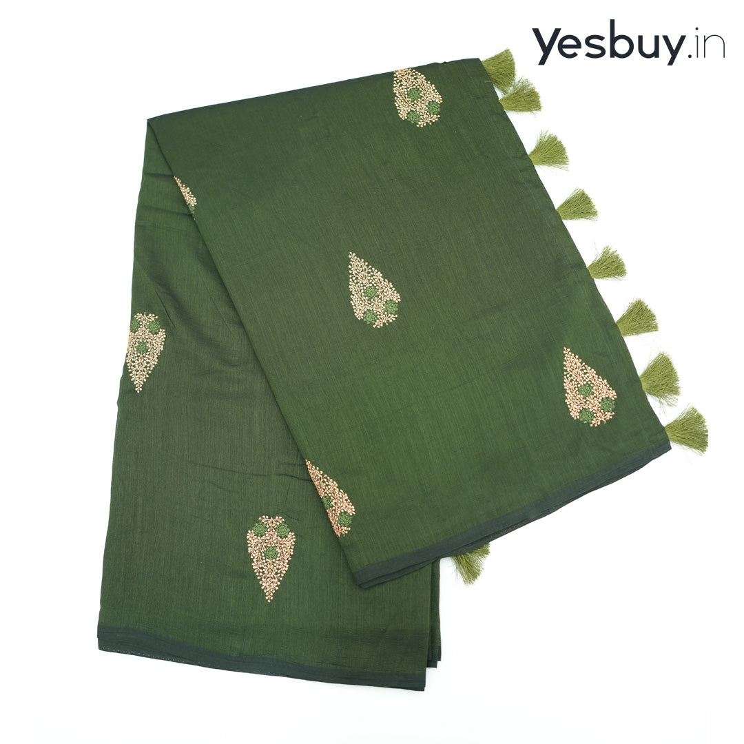 Vijithra silk embroidery saree with tesseles 999/-